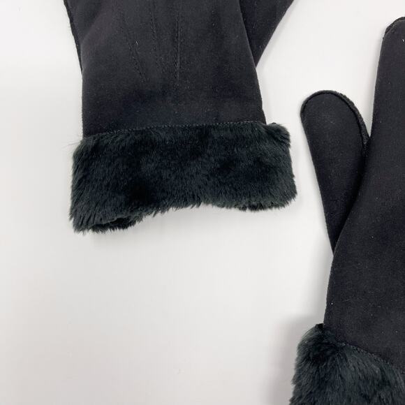 Fownes Faux Fur Faux Suede Leather Gloves Black OS - Picture 7 of 11